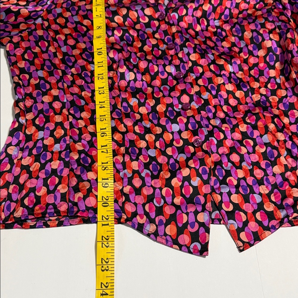I.E. Colorful 100% Silk Blouse with colorful dotted long sleeve button down EUC - Picture 12 of 13